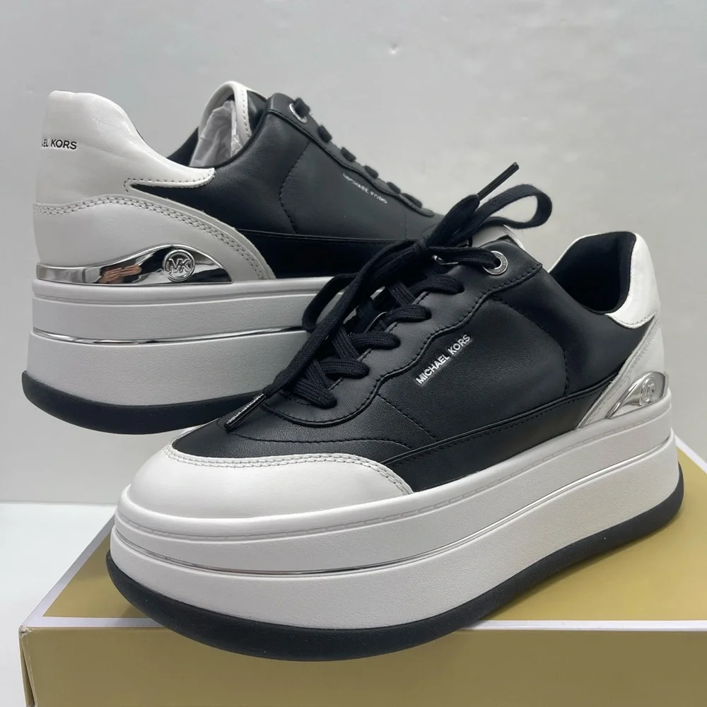 Michael Kors HAYES LACE UP LEATHER 43T4HYFS2L Black/Optic White Platforms
